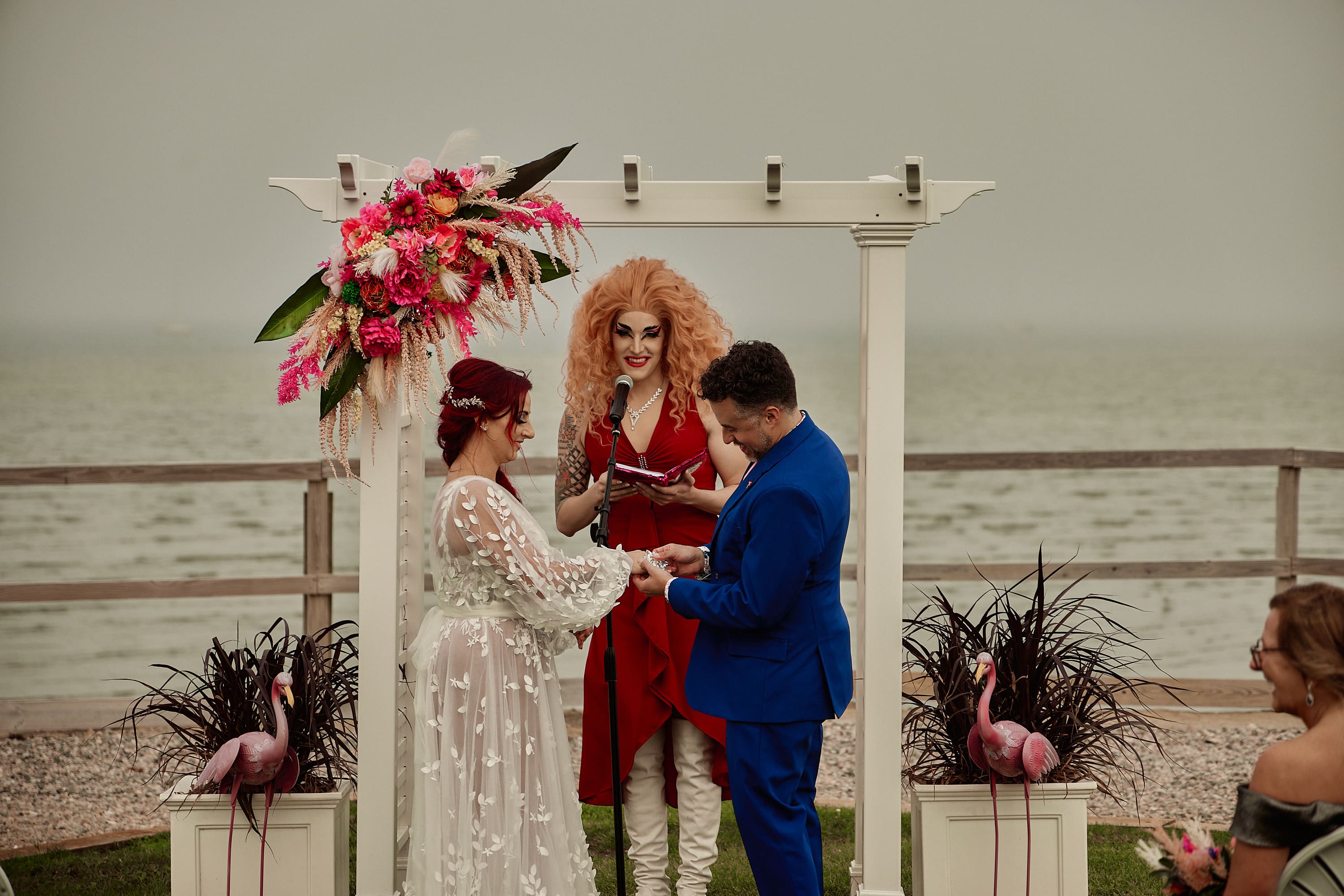 Authentic wedding ceremony capture of a couple at the altar